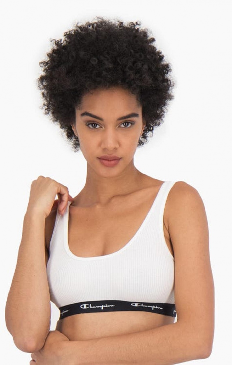 Champion Ribbet Bomull Logo Trim Bralette Badetøy Dame Hvite | 2408-IFYBQ