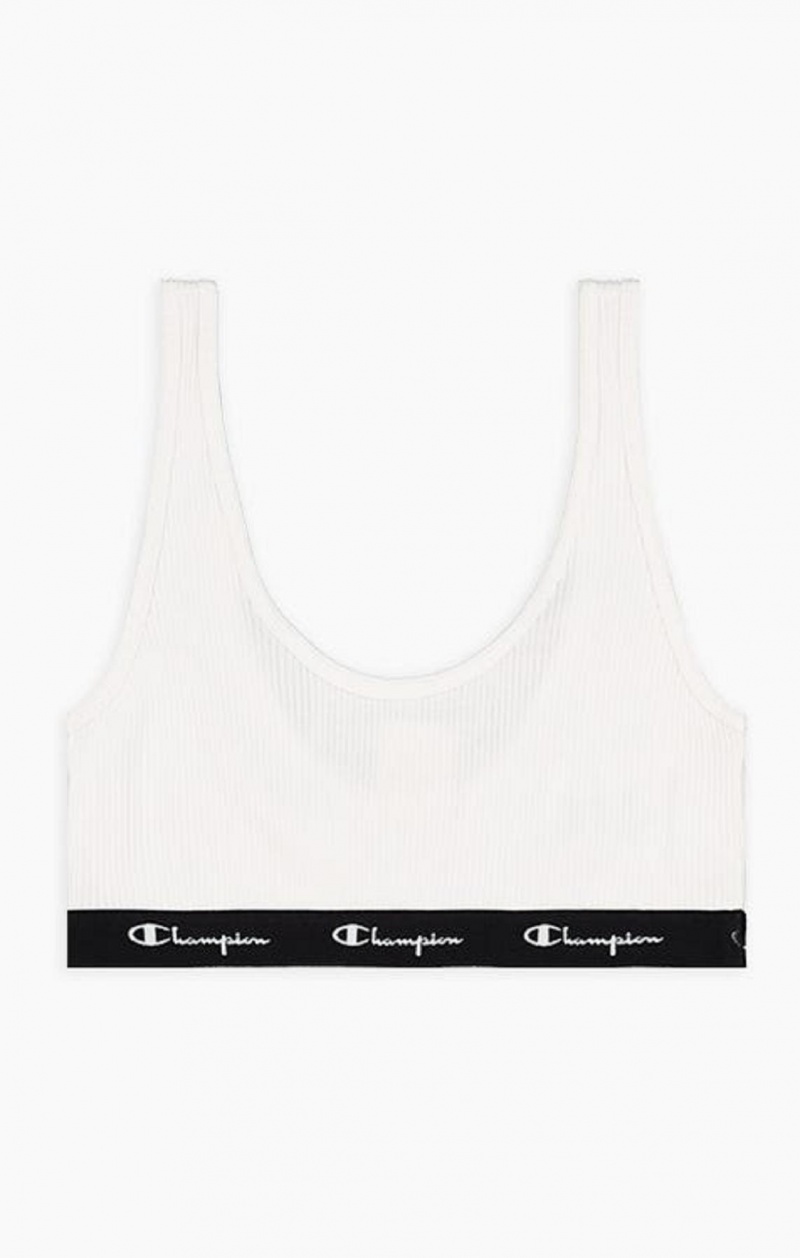 Champion Ribbet Bomull Logo Trim Bralette Badetøy Dame Hvite | 2408-IFYBQ