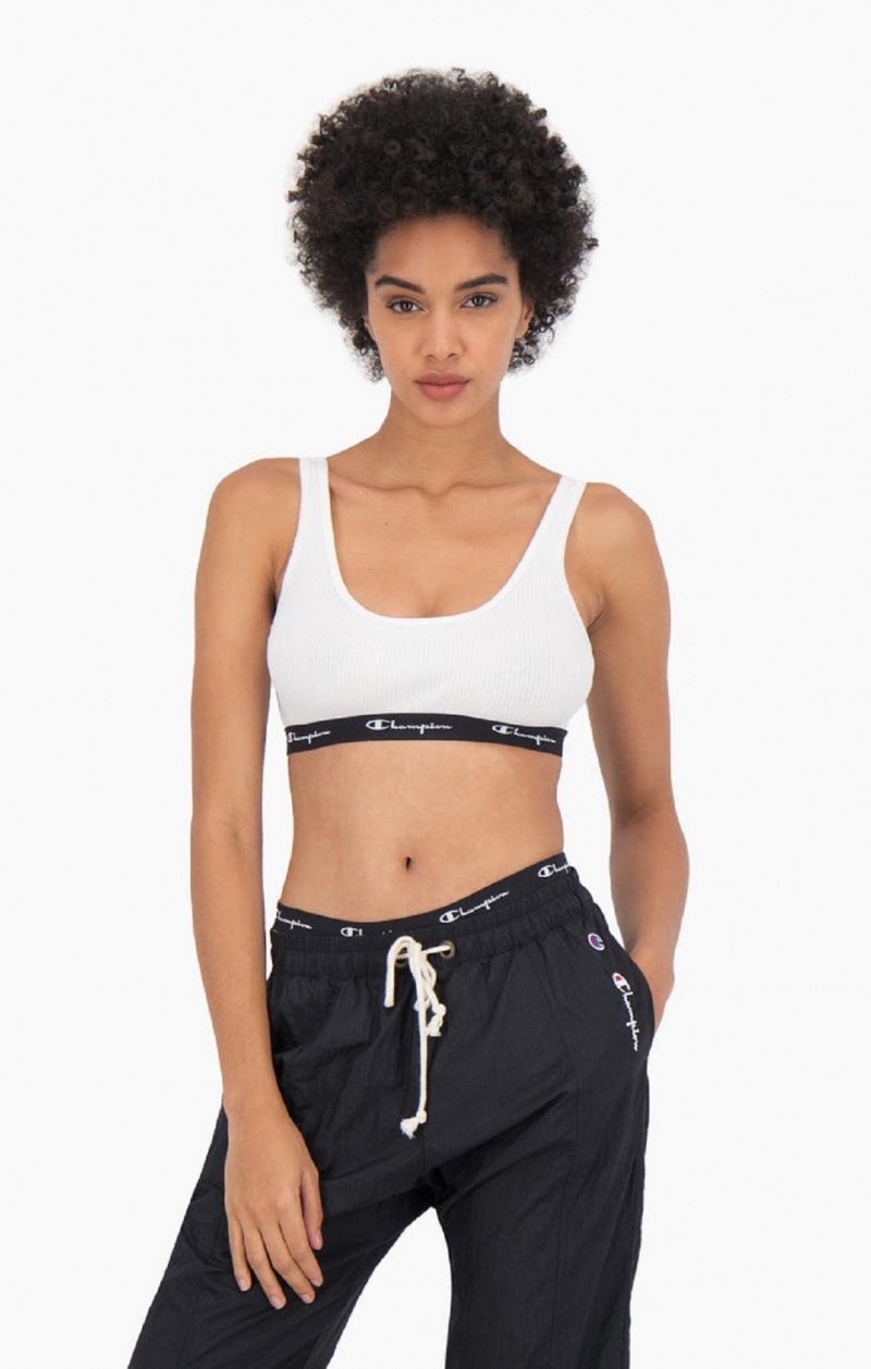 Champion Ribbet Bomull Logo Trim Bralette Badetøy Dame Hvite | 2408-IFYBQ