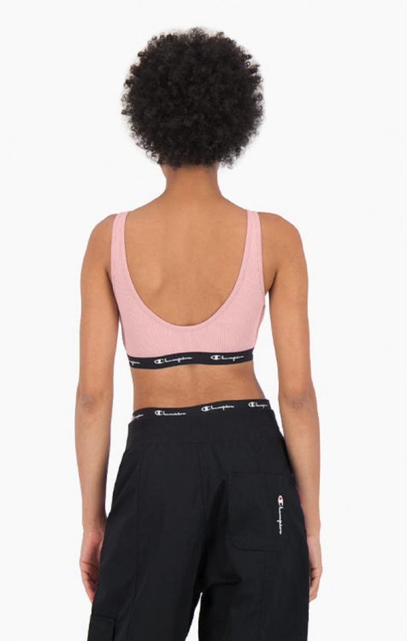 Champion Ribbet Bomull Logo Trim Bralette Badetøy Dame Rosa | 0925-PCGEX