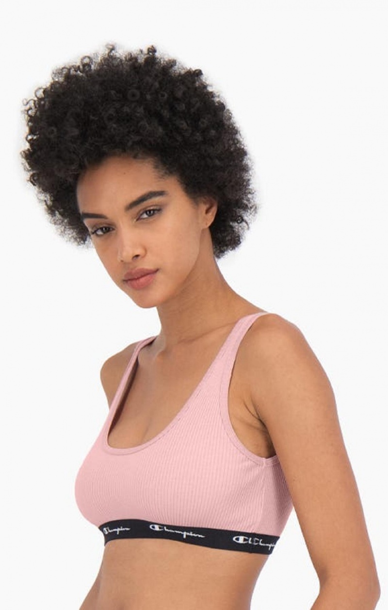 Champion Ribbet Bomull Logo Trim Bralette Badetøy Dame Rosa | 0925-PCGEX