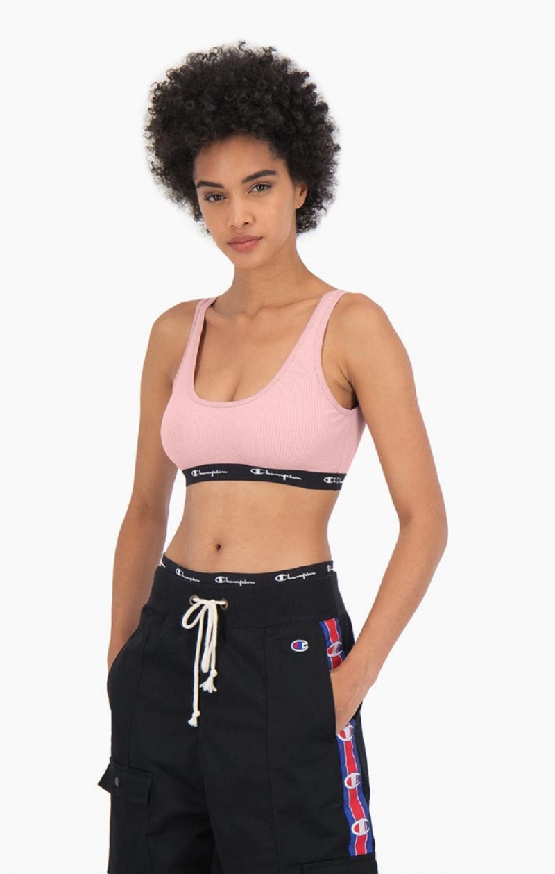 Champion Ribbet Bomull Logo Trim Bralette Badetøy Dame Rosa | 0925-PCGEX