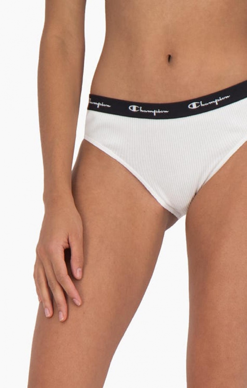 Champion Ribbet Bomull Logo Trim Briefs Badetøy Dame Hvite | 9263-CBGOP