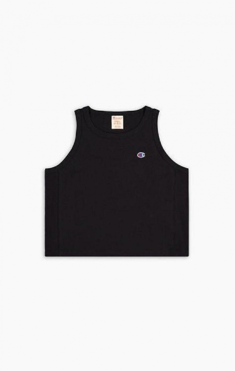 Champion Ribbet Insert Cropped Tank Top T-skjorte Dame Svarte | 4658-OWEPV