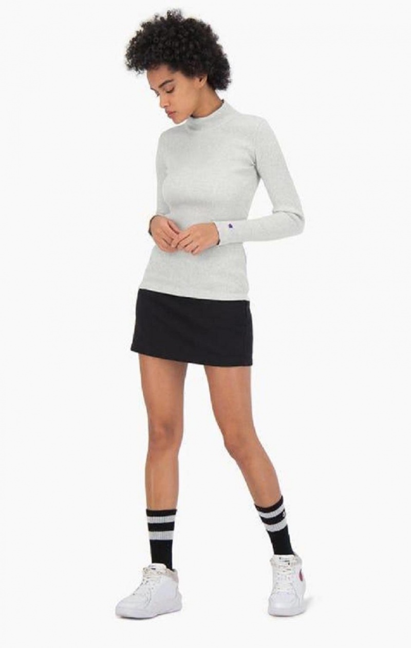 Champion Ribbet Polo Neck Top T-skjorte Dame Lyse Grå | 5304-DGIEQ