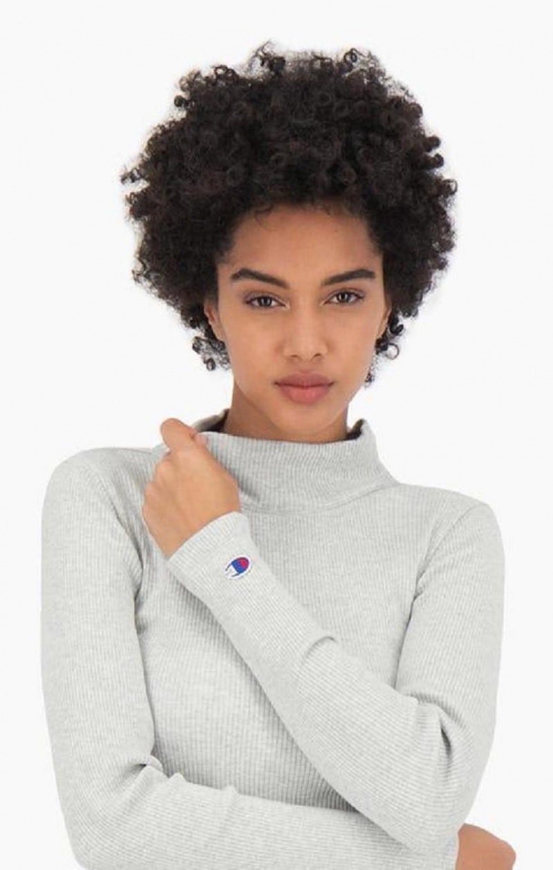 Champion Ribbet Polo Neck Top T-skjorte Dame Lyse Grå | 5304-DGIEQ