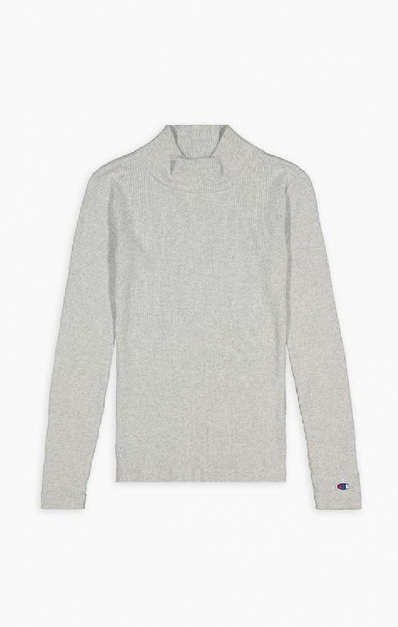 Champion Ribbet Polo Neck Top T-skjorte Dame Lyse Grå | 5304-DGIEQ