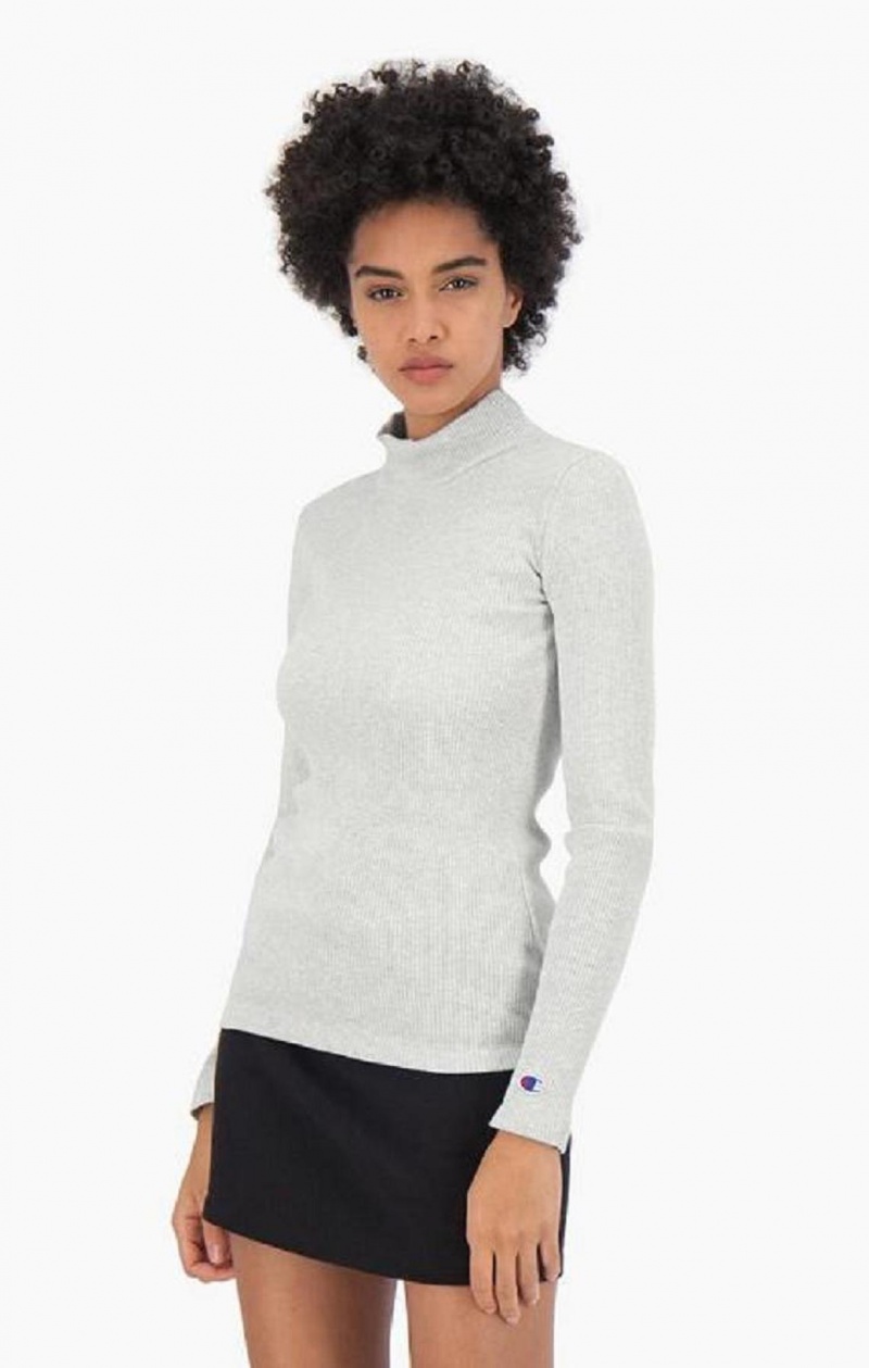 Champion Ribbet Polo Neck Top T-skjorte Dame Lyse Grå | 5304-DGIEQ