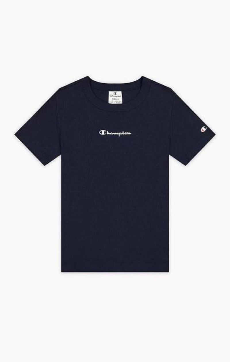 Champion Ribbet Script Logo T-Shirt T-skjorte Dame Mørke Blå | 6432-QIYPD