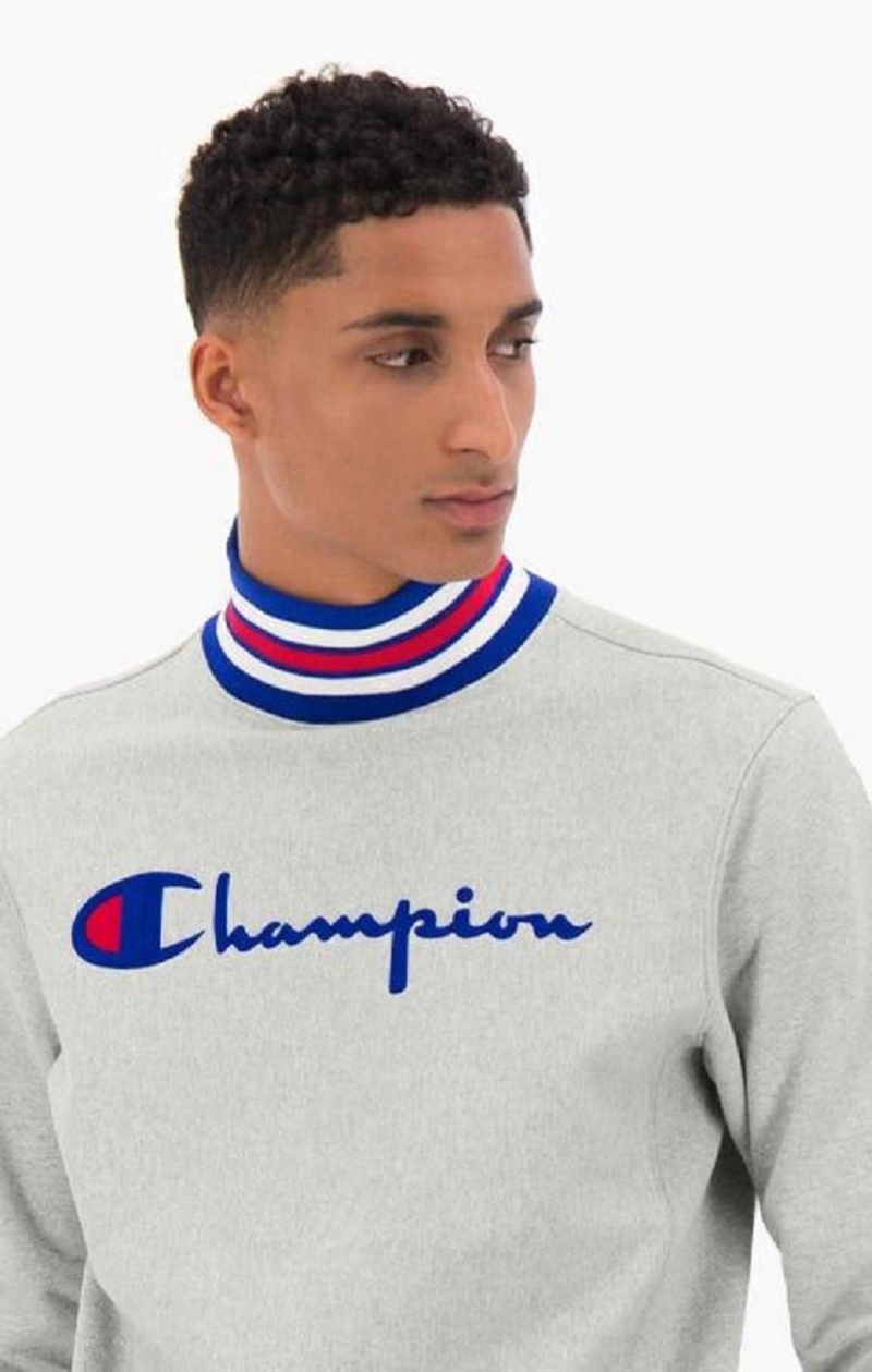 Champion Ringer Trim High Neck Reverse Weave Jumper Gensere Herre Lyse Grå | 2674-HFPLG