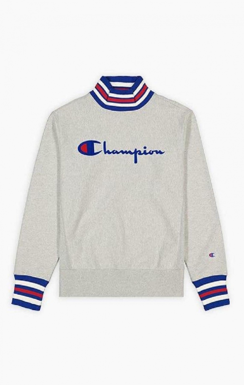 Champion Ringer Trim High Neck Reverse Weave Jumper Gensere Herre Lyse Grå | 2674-HFPLG