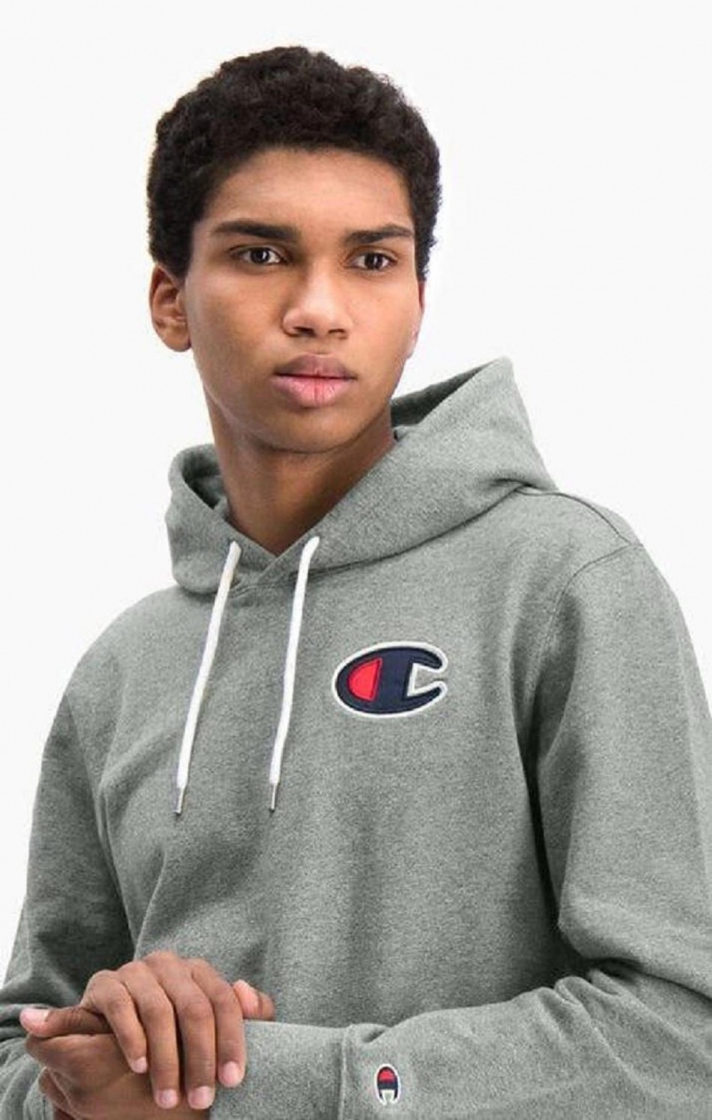 Champion Satin C Logo Bomull Terry Hoodie Hettegenser Herre Mørke Grå | 8654-UCKRI