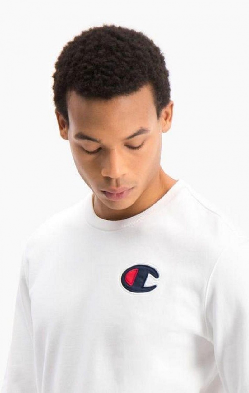 Champion Satin C Logo Bomull Terry Sweatshirt Gensere Herre Hvite | 2479-TVZRN