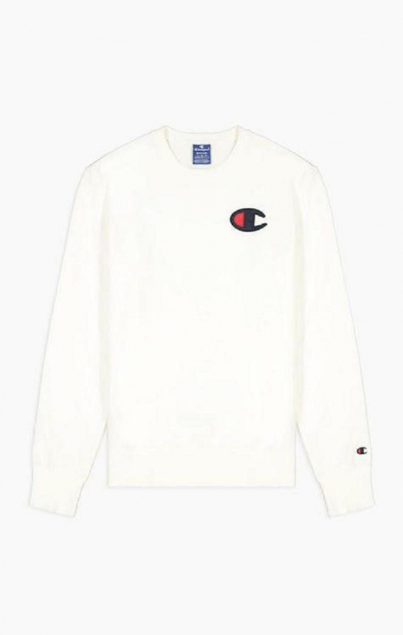 Champion Satin C Logo Bomull Terry Sweatshirt Gensere Herre Hvite | 2479-TVZRN