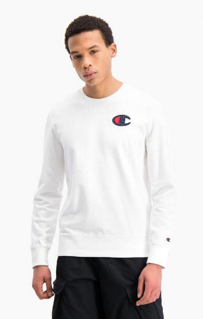 Champion Satin C Logo Bomull Terry Sweatshirt Gensere Herre Hvite | 2479-TVZRN