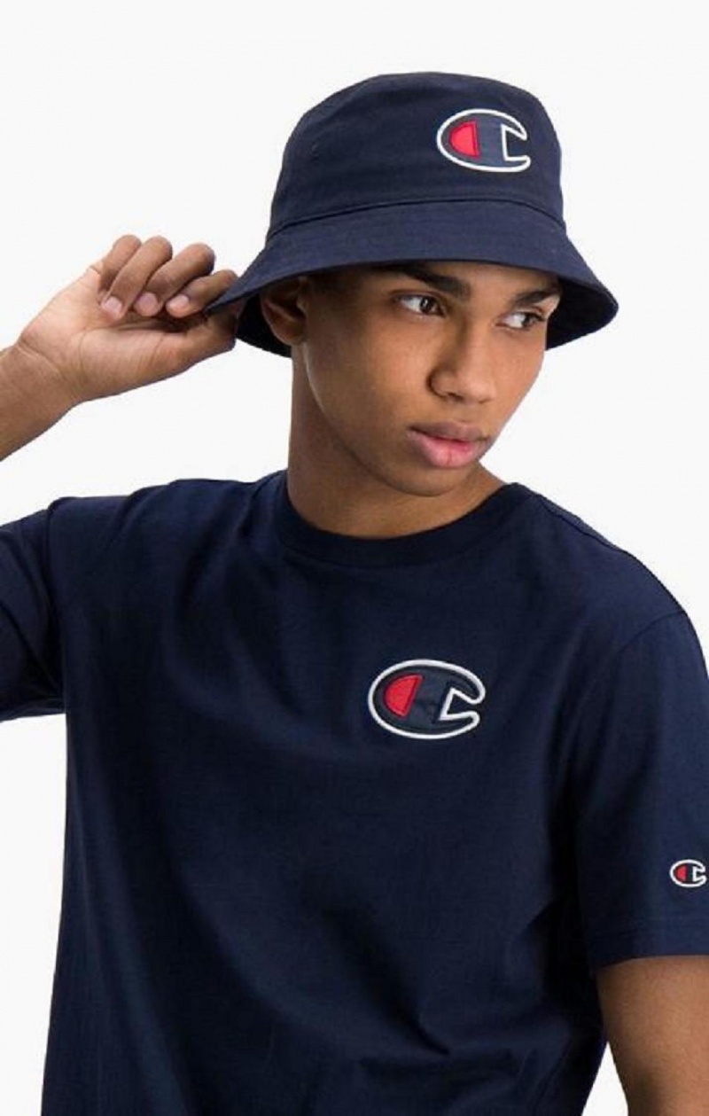 Champion Satin C Logo Crew Neck T-Shirt T-skjorte Herre Mørke Turkis | 7985-LUGJN