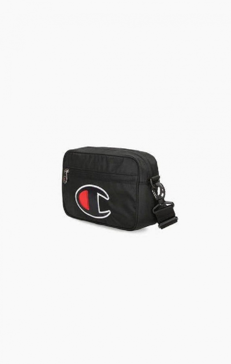 Champion Satin C Logo Patch Shoulder Bag Vesker Dame Svarte | 8659-IVZOB