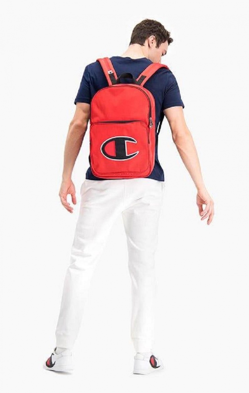 Champion Satin C Logo Patch Zipped Backpack Vesker Dame Rød | 8561-ZKQGC