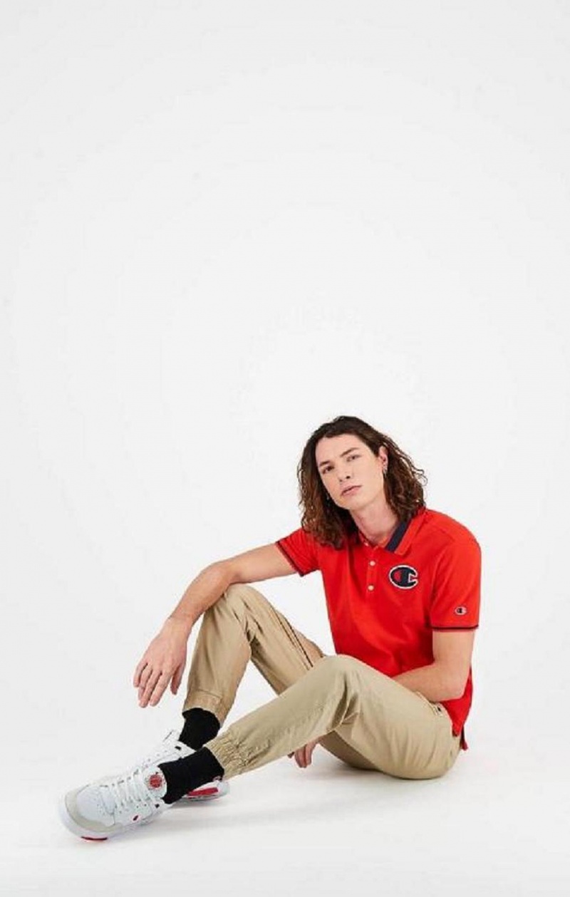 Champion Satin C Logo Polo Shirt T-skjorte Herre Rød | 9503-WDUNY