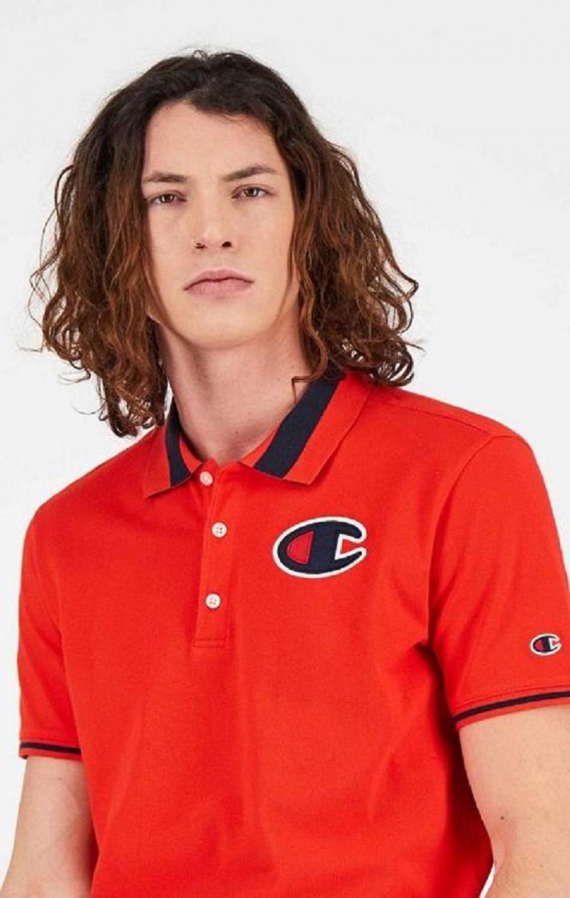 Champion Satin C Logo Polo Shirt T-skjorte Herre Rød | 9503-WDUNY