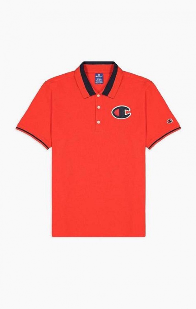 Champion Satin C Logo Polo Shirt T-skjorte Herre Rød | 9503-WDUNY