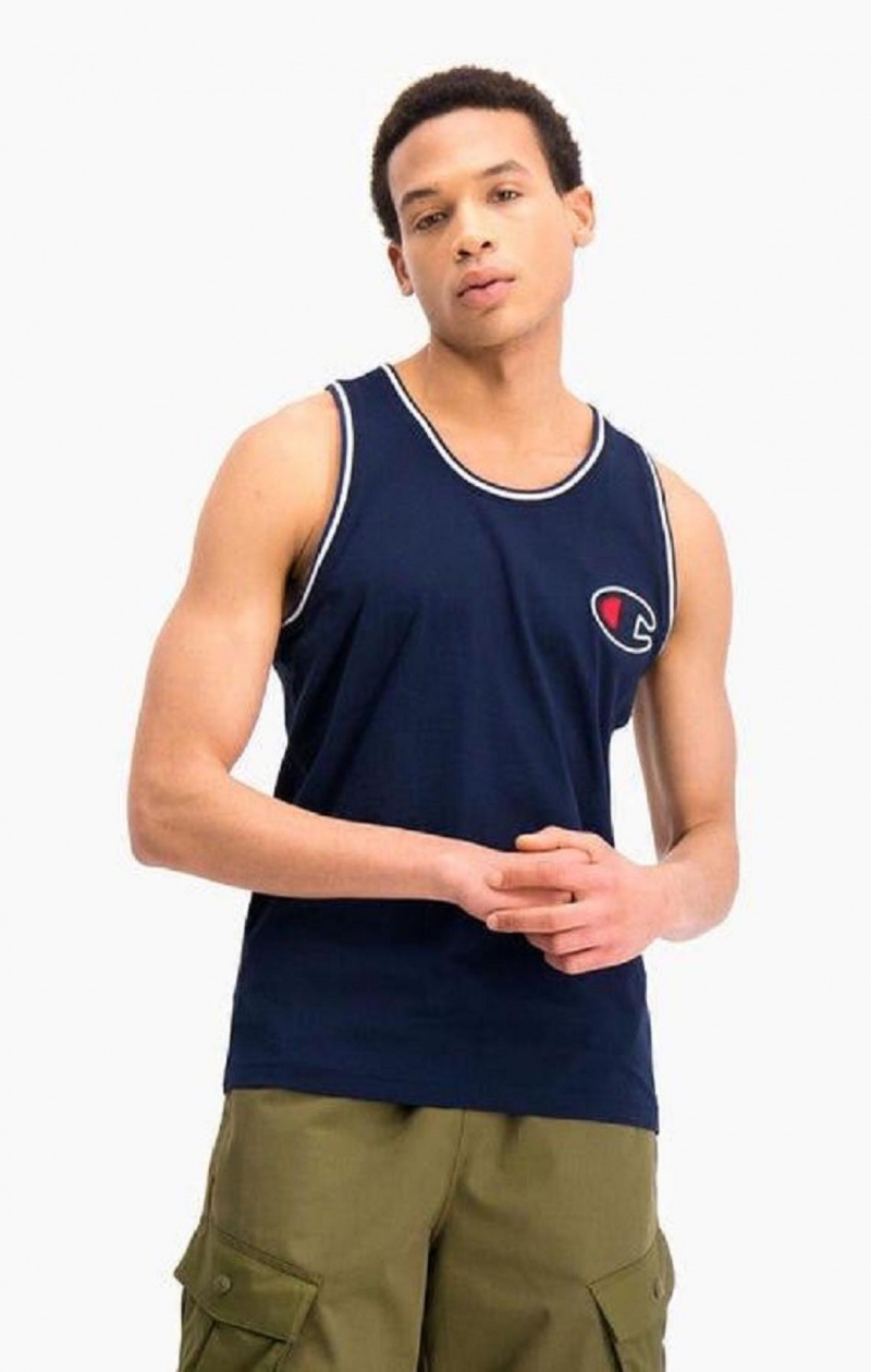 Champion Satin C Logo Tank Top T-skjorte Herre Mørke Blå | 4503-LDWOF