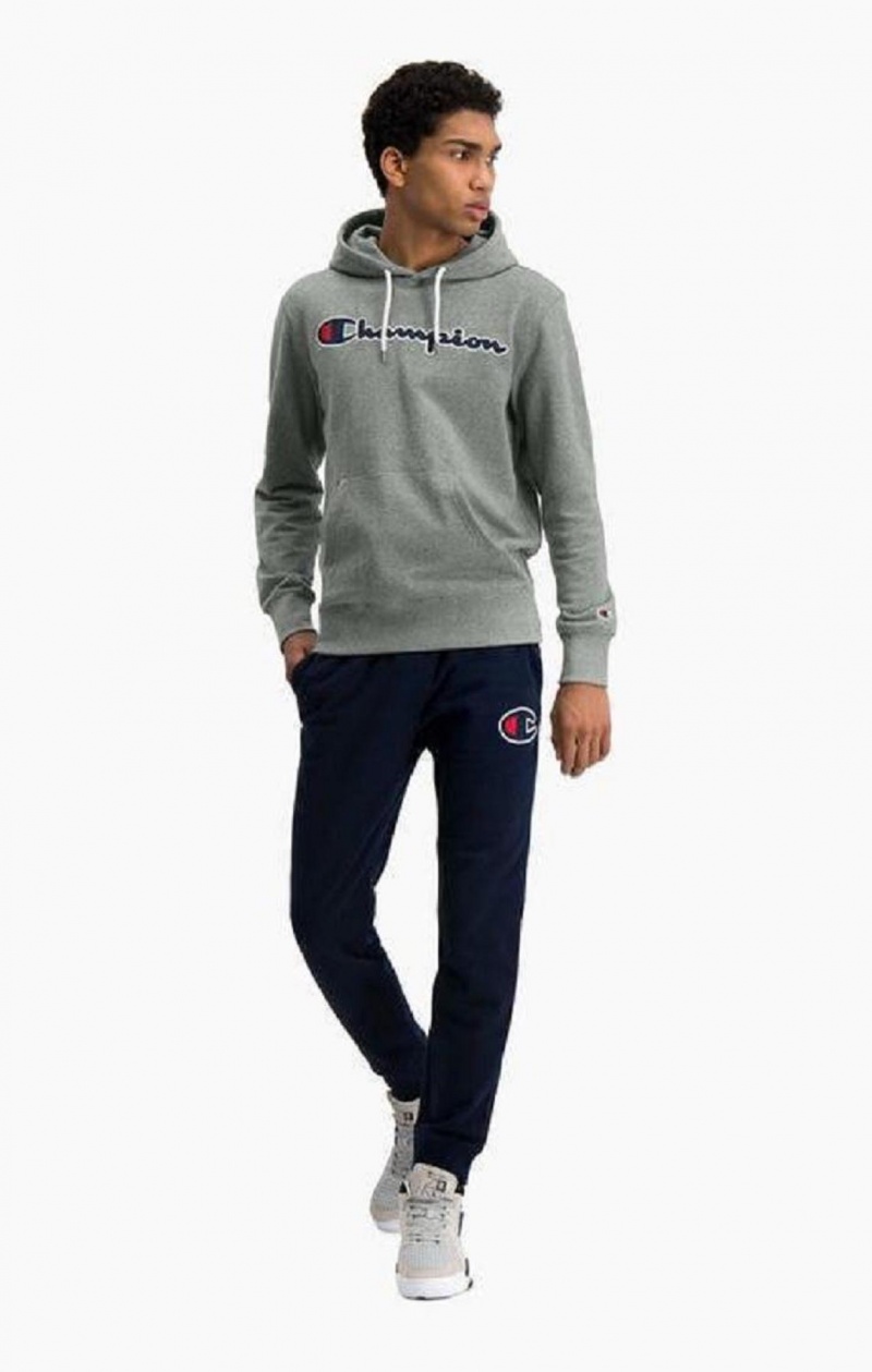 Champion Satin Script Logo Bomull Terry Hoodie Hettegenser Herre Mørke Grå | 6180-CDPFG