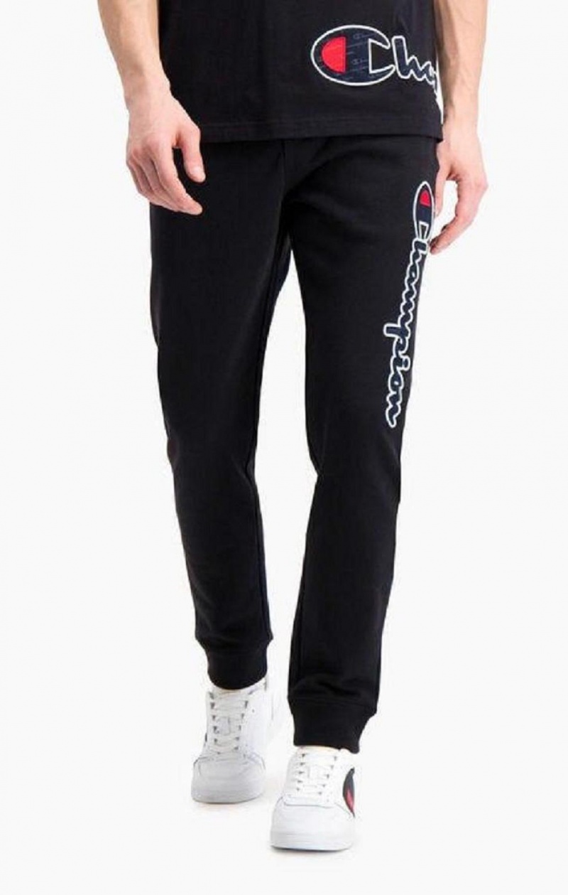 Champion Satin Script Logo Bomull Terry Joggers Joggebukse Herre Svarte | 7342-GFVRL