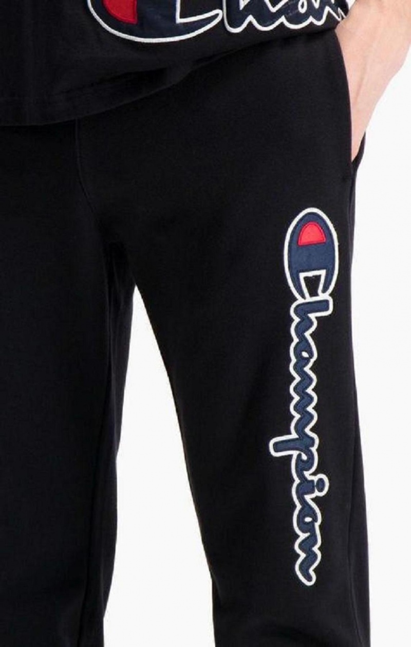 Champion Satin Script Logo Bomull Terry Joggers Joggebukse Herre Svarte | 7342-GFVRL