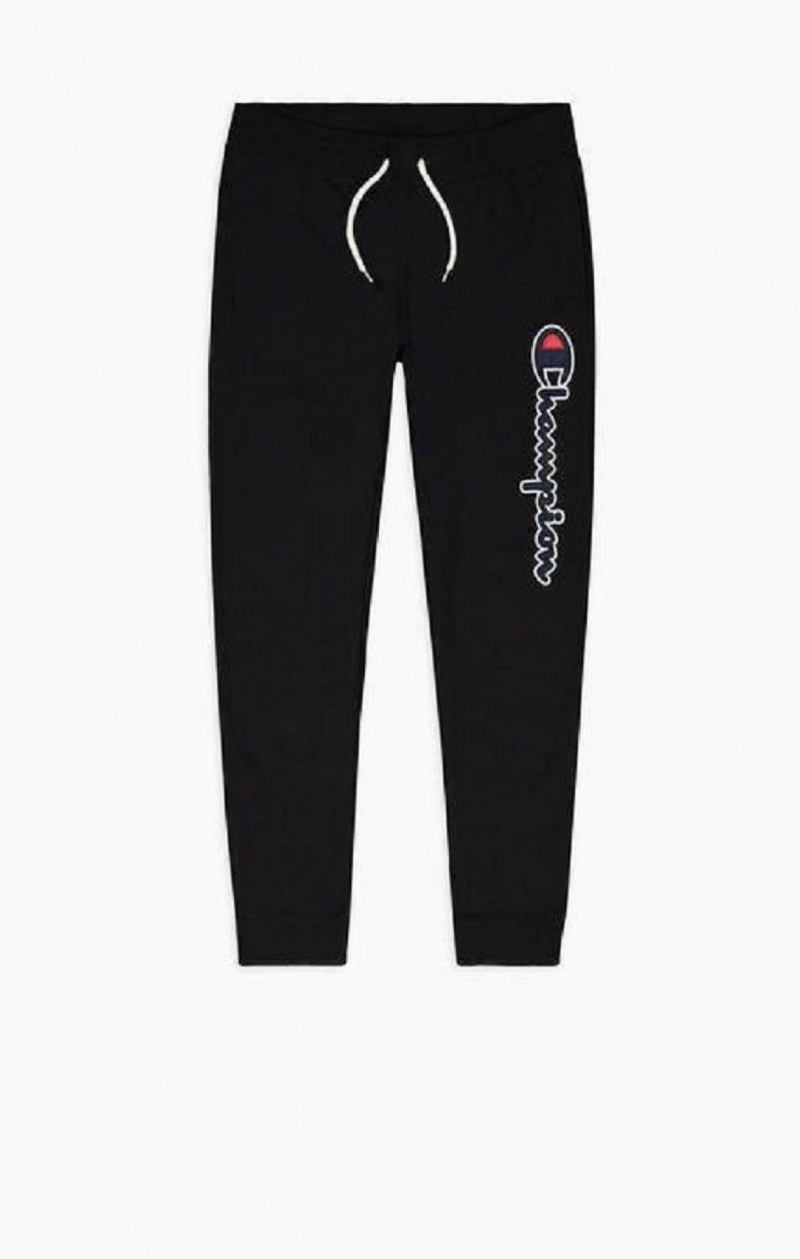 Champion Satin Script Logo Bomull Terry Joggers Joggebukse Herre Svarte | 7342-GFVRL