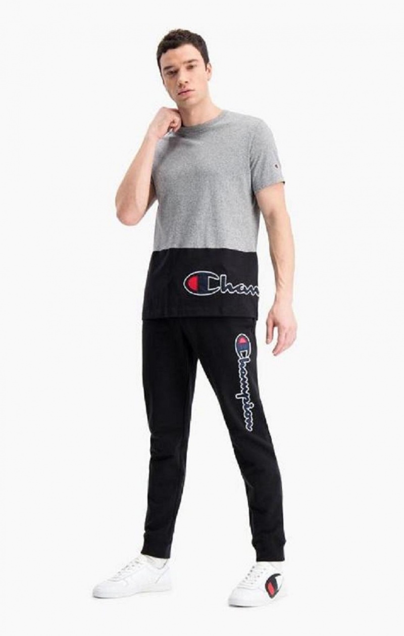 Champion Satin Script Logo Bomull Terry Joggers Joggebukse Herre Svarte | 7342-GFVRL