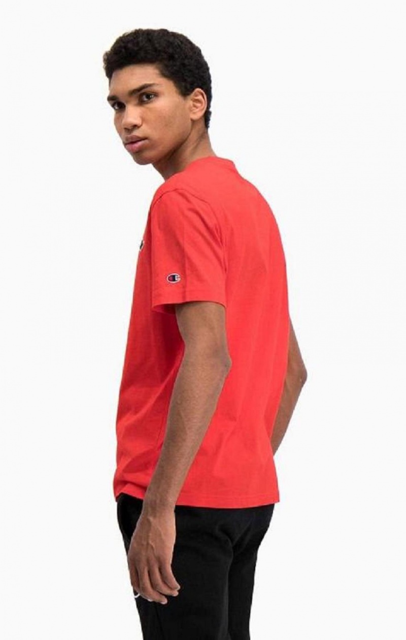 Champion Satin Script Logo T-Shirt T-skjorte Herre Rød | 3410-NSMDY