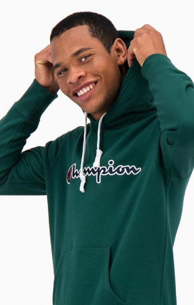 Champion Satin Stitch Script Logo Fleece Hoodie Hettegenser Herre Lyse Grønn | 2037-NKYCO