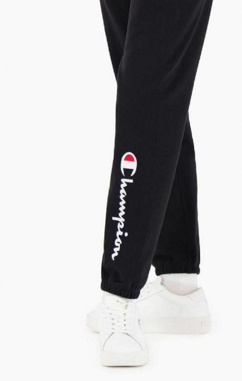 Champion Satin Stitch Script Logo Fleece Joggers Joggebukse Dame Svarte | 2358-YTNLM