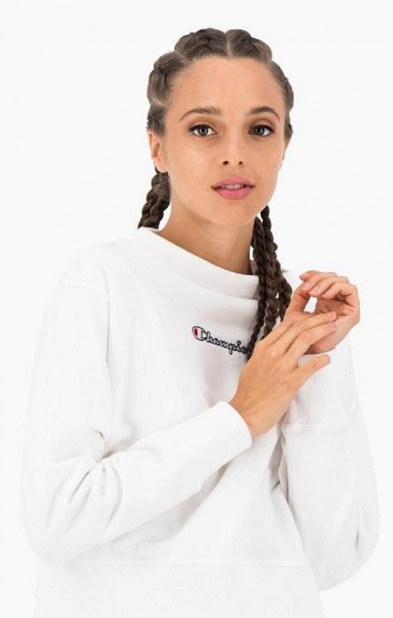 Champion Satin Stitch Script Logo Sweatshirt Gensere Dame Hvite | 7480-TROUX