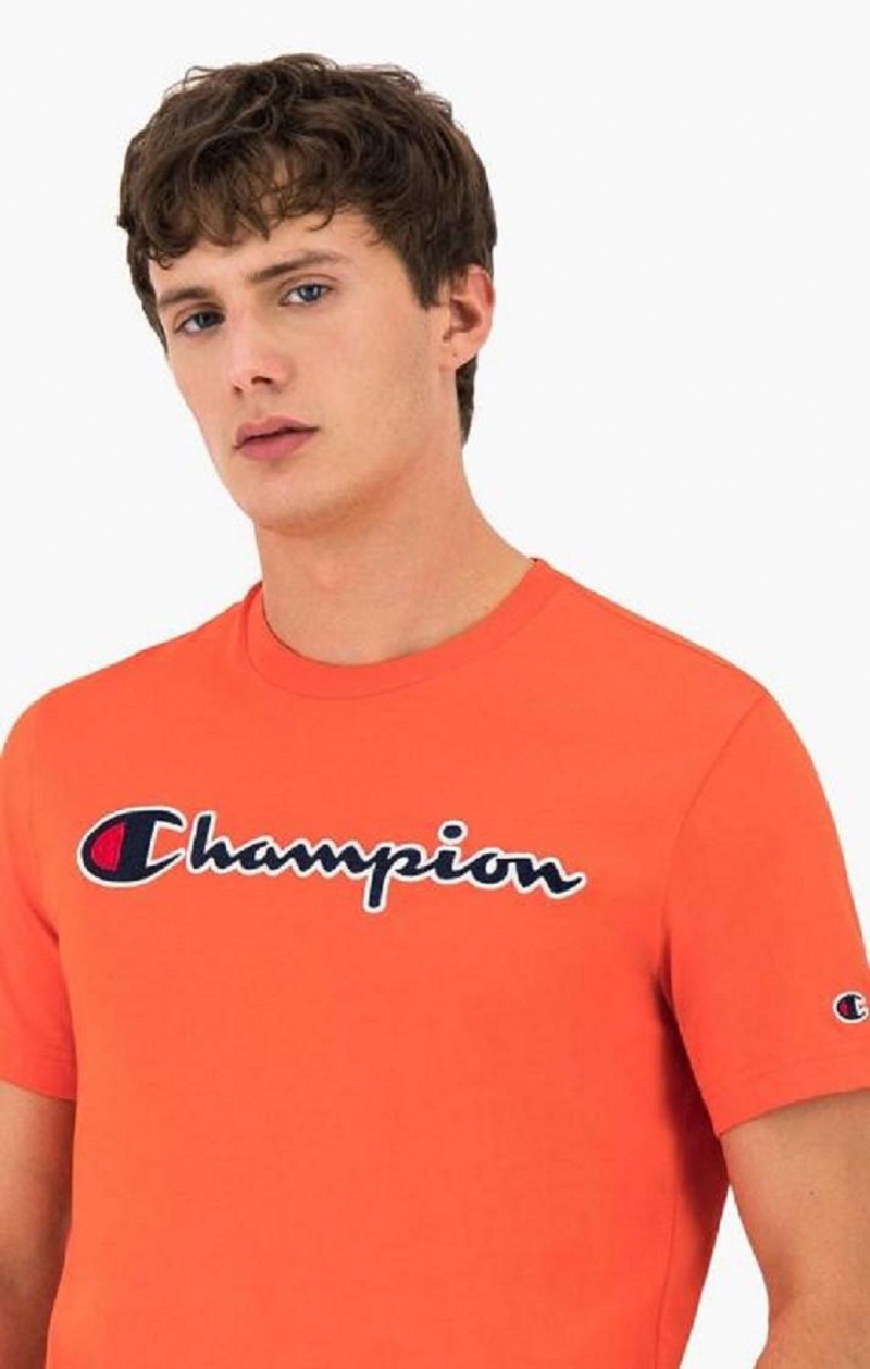 Champion Satin Stitch Script Logo T-Shirt T-skjorte Herre Rød | 1754-ZXDMA