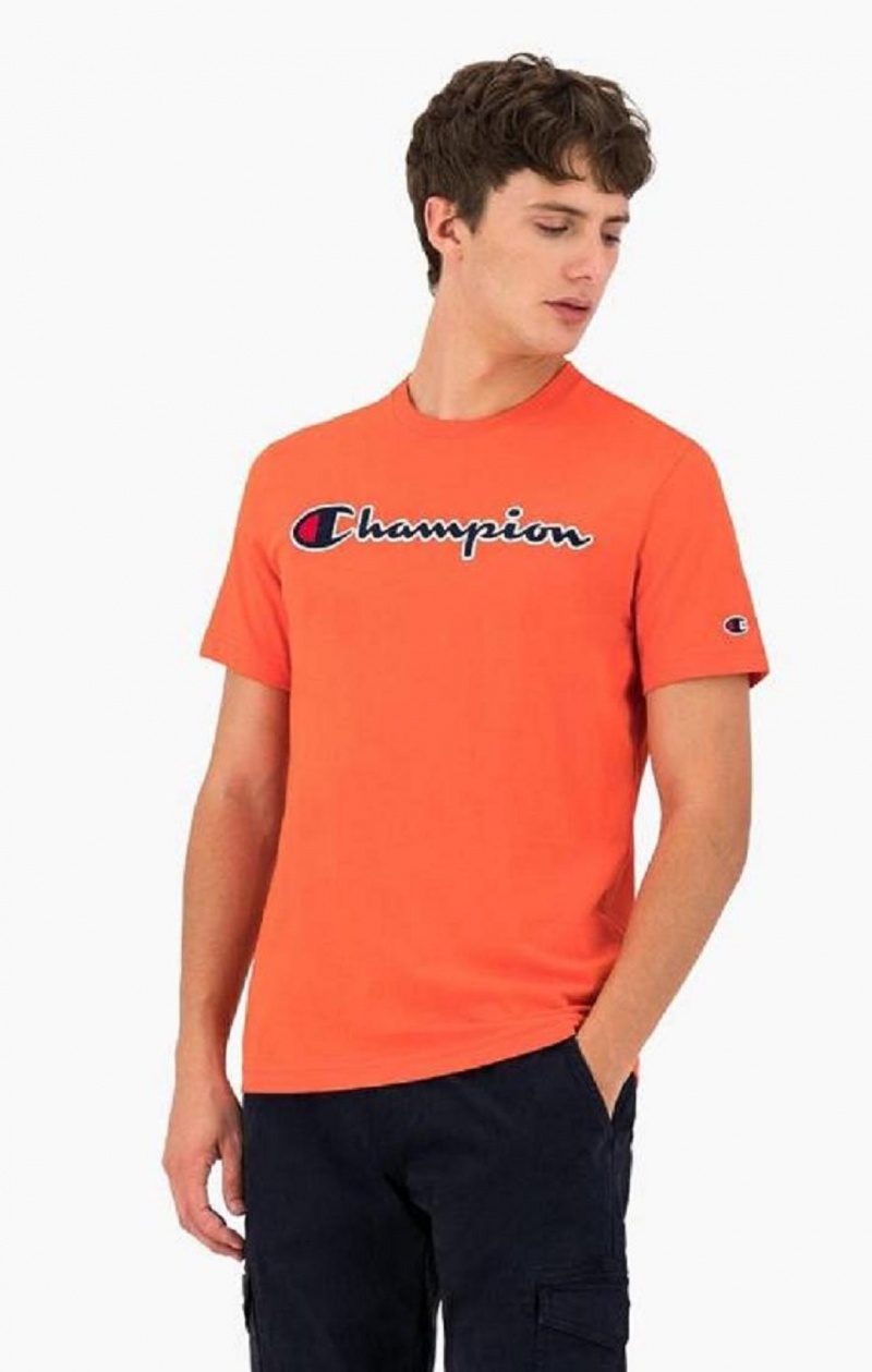 Champion Satin Stitch Script Logo T-Shirt T-skjorte Herre Rød | 1754-ZXDMA