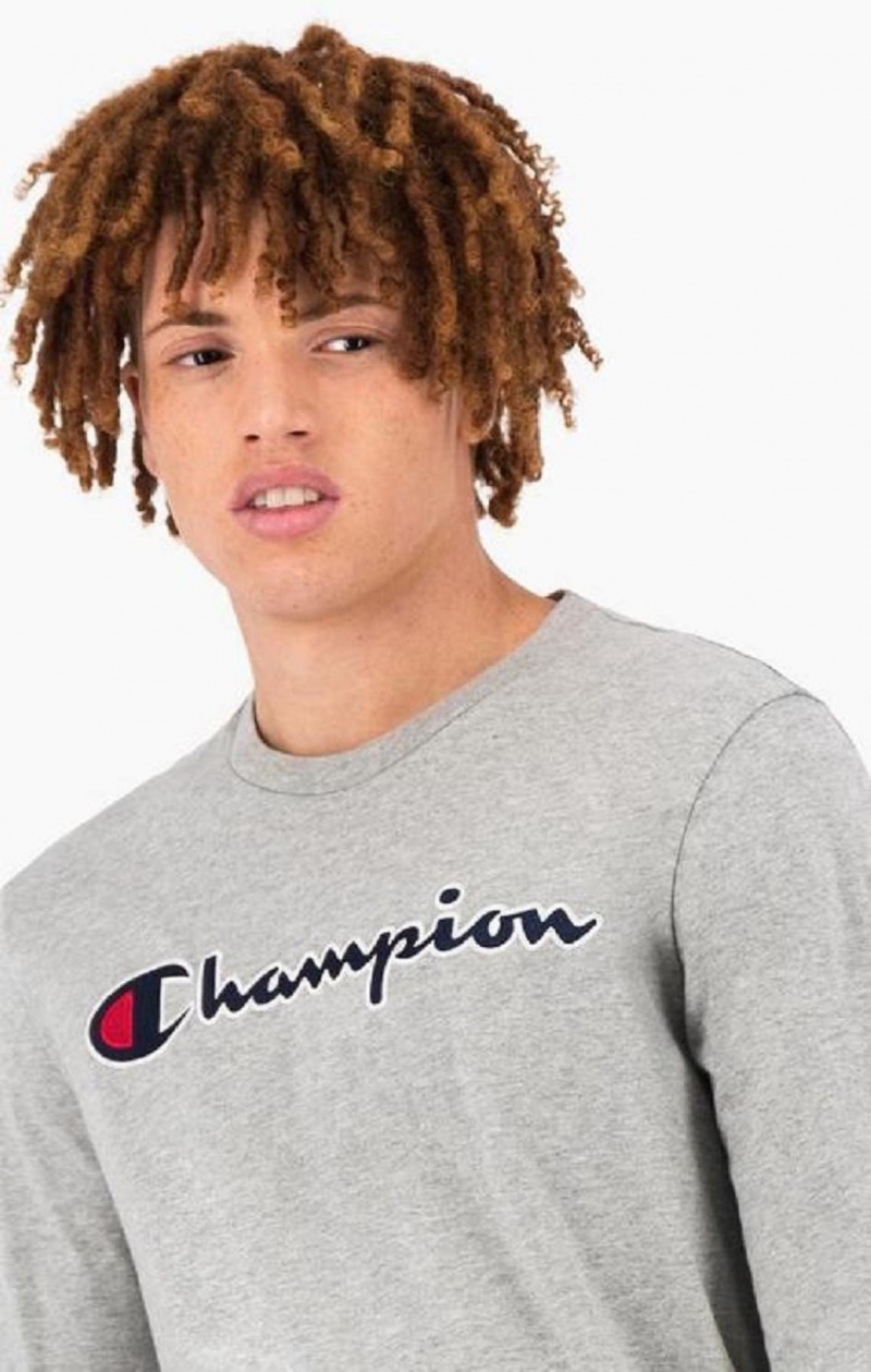 Champion Satin Stitch Script Logo T-Shirt T-skjorte Herre Lyse Grå | 6403-FHULK