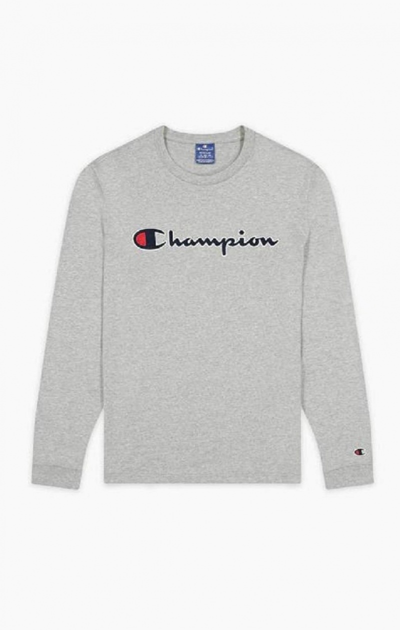 Champion Satin Stitch Script Logo T-Shirt T-skjorte Herre Lyse Grå | 6403-FHULK