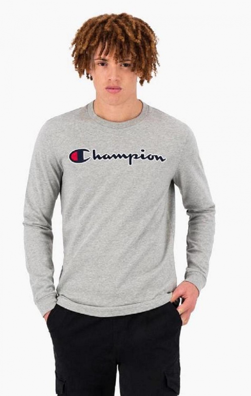 Champion Satin Stitch Script Logo T-Shirt T-skjorte Herre Lyse Grå | 6403-FHULK