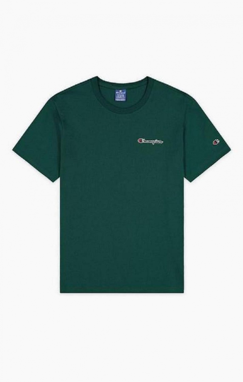 Champion Satin Stitch Small Script Logo T-Shirt T-skjorte Herre Lyse Grønn | 8321-UNQSB