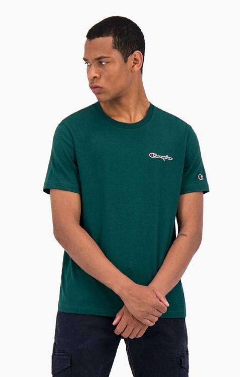 Champion Satin Stitch Small Script Logo T-Shirt T-skjorte Herre Lyse Grønn | 8321-UNQSB