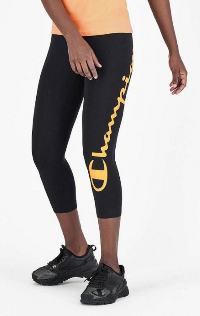 Champion Script Logo 7/8 Leggings Joggebukse Dame Svarte | 4651-DAFCY