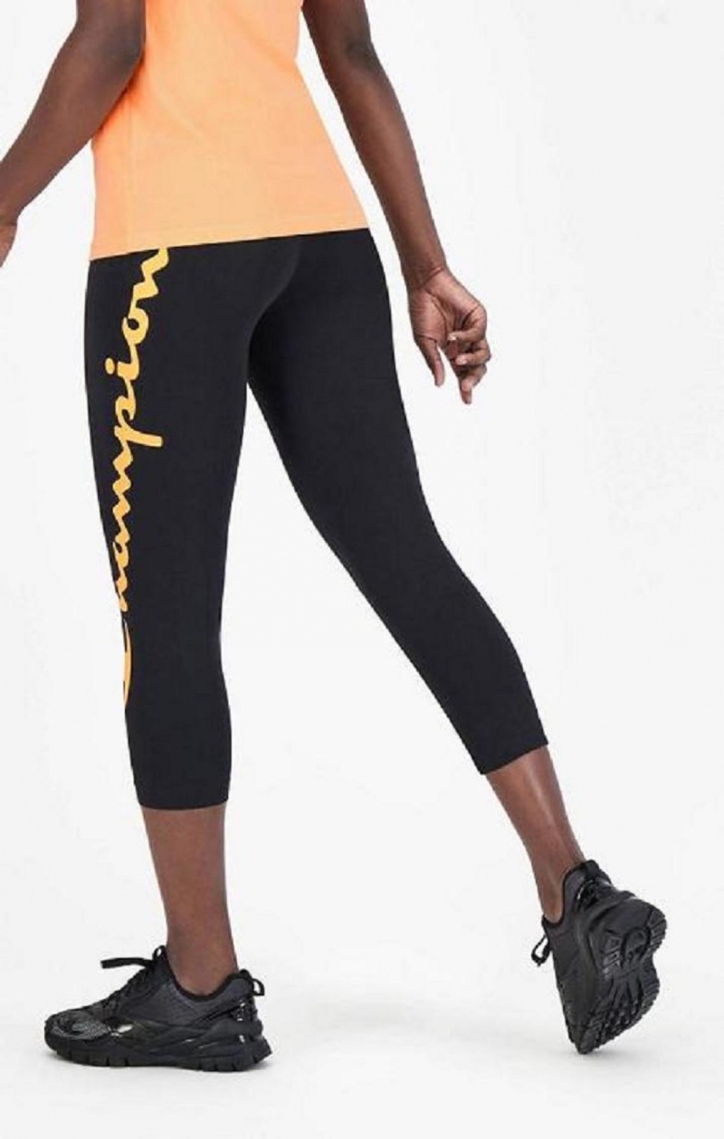 Champion Script Logo 7/8 Leggings Joggebukse Dame Svarte | 4651-DAFCY