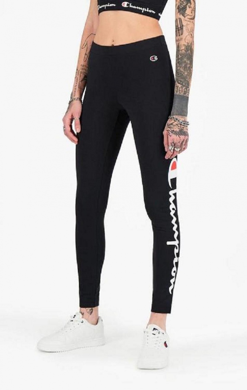 Champion Script Logo 7/8 Leggings Joggebukse Dame Svarte | 7250-DVFBC