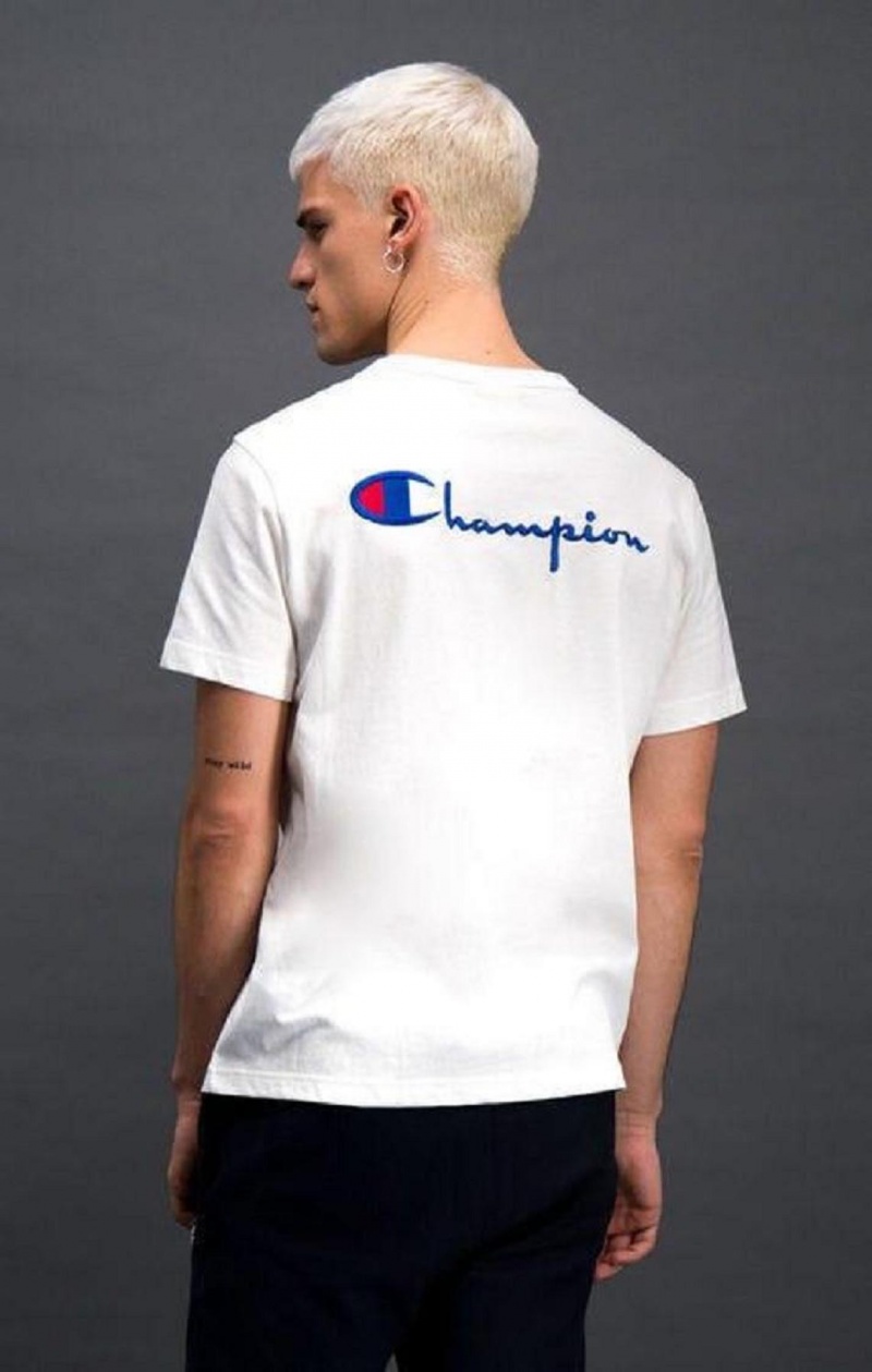 Champion Script Logo Back Crew Neck T-Shirt T-skjorte Herre Hvite | 5463-ZTFAU