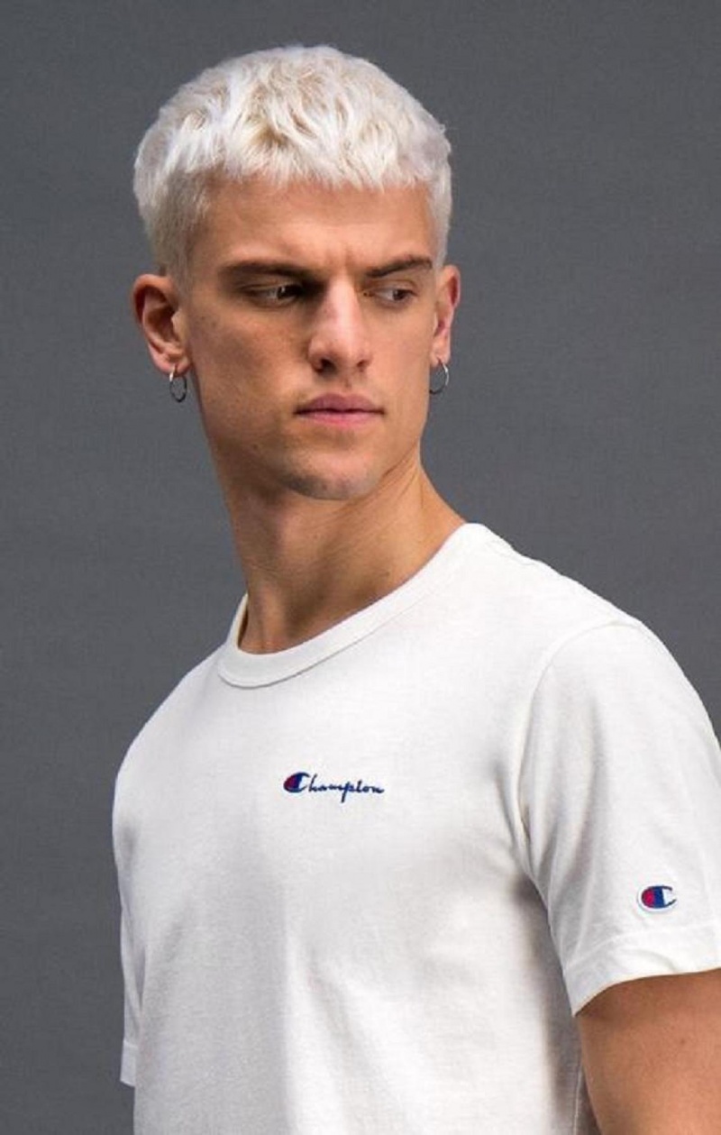 Champion Script Logo Back Crew Neck T-Shirt T-skjorte Herre Hvite | 5463-ZTFAU