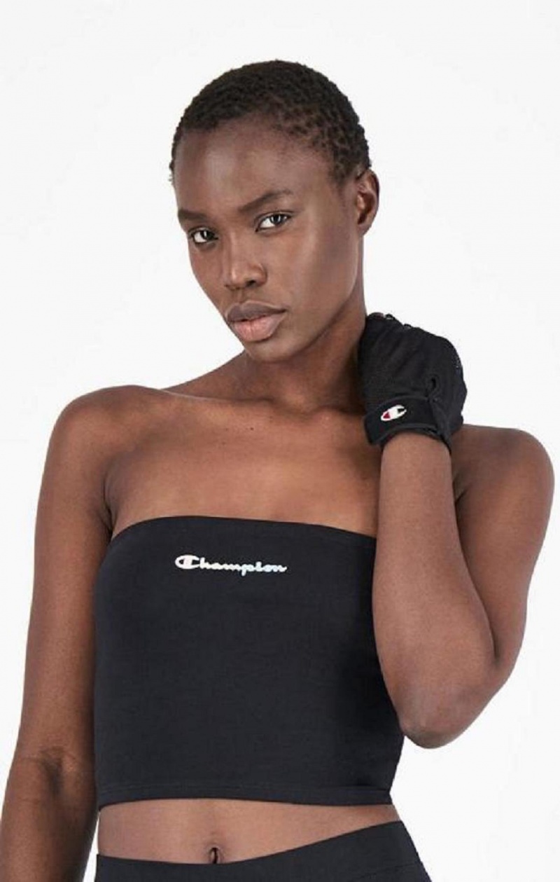 Champion Script Logo Bandeau Top T-skjorte Dame Svarte | 9108-MQSYU