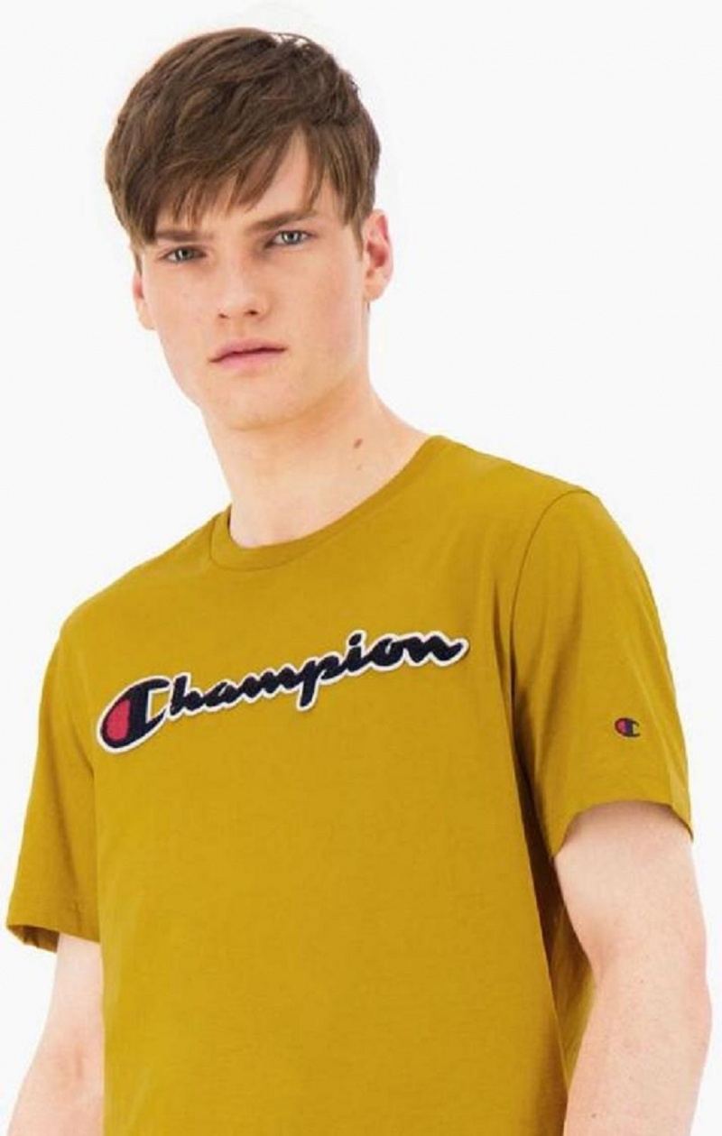 Champion Script Logo Crew Neck T-Shirt T-skjorte Herre Gull | 9748-NKCFO