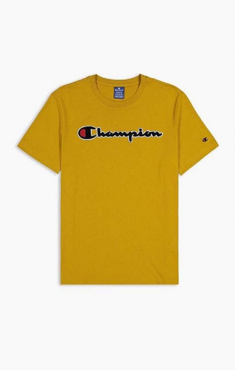 Champion Script Logo Crew Neck T-Shirt T-skjorte Herre Gull | 9748-NKCFO